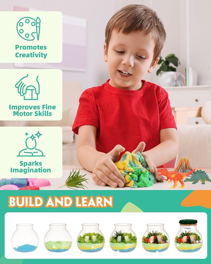 Light-Up Dinosaur Terrarium Kit for Kids, DIY Dino Toys Arts & Crafts Gift for Boys Age 4 5 6 7 8-12 Years Old, LED Night Light with Remote, Christmas Birthday Easter Decoration Present for Boy Girl