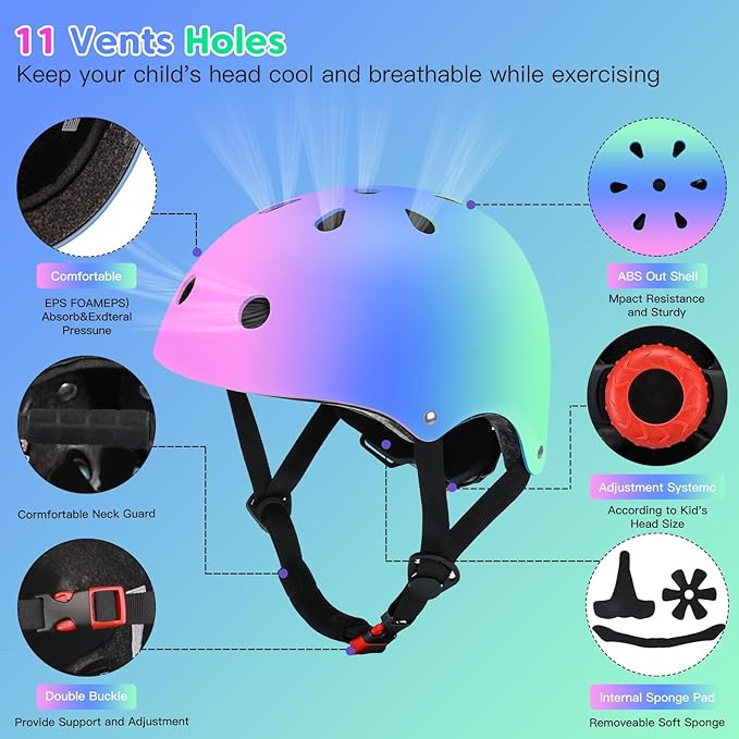 Color Gradient Adjustable Kids Bike Helmet Toddler Skateboard Helmets Boys Girls Child Ventilation Helmet for Multi-Sports Skating Cycling Scooter Balance-CubbioBaby