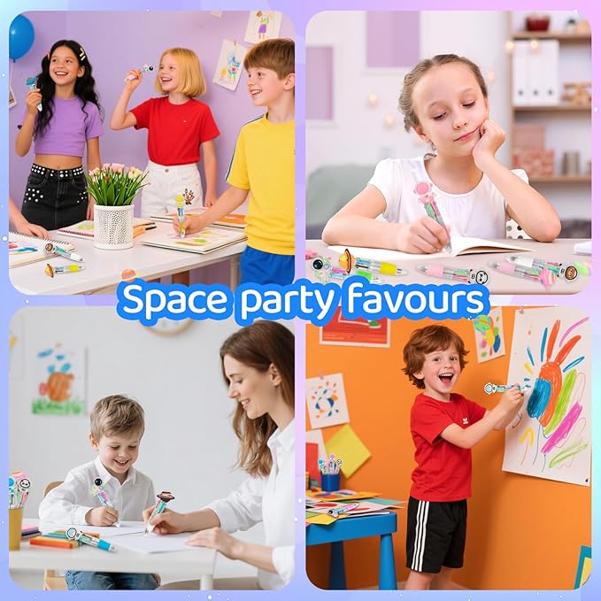 30Pcs Mini Multicolor Pens in One 4-in-1 Cute Pens Bulk for Kids, Ballpoint Pen for Birthdays and Children's Parties, Fun Gifts Assorted Ink Kawaii Pen(Space)-CubbioBaby