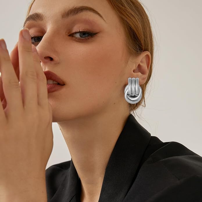 Gold/Silver Statement Geometric Earrings for Women Chunky Gold Knot Link Drop Dangle Earrings Trendy Jewelry Gift