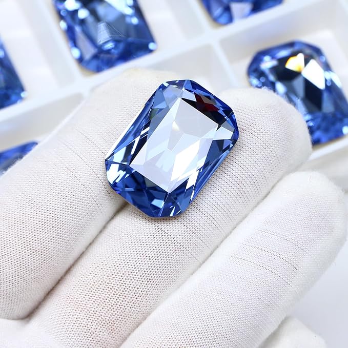 8Pcs Octagon Crystal Pointback Rhinestones,27 * 18.5mm Large Glass Rhinestones Gem Stones for Crafts Dress Shoes Jewelry Making，Light Blue