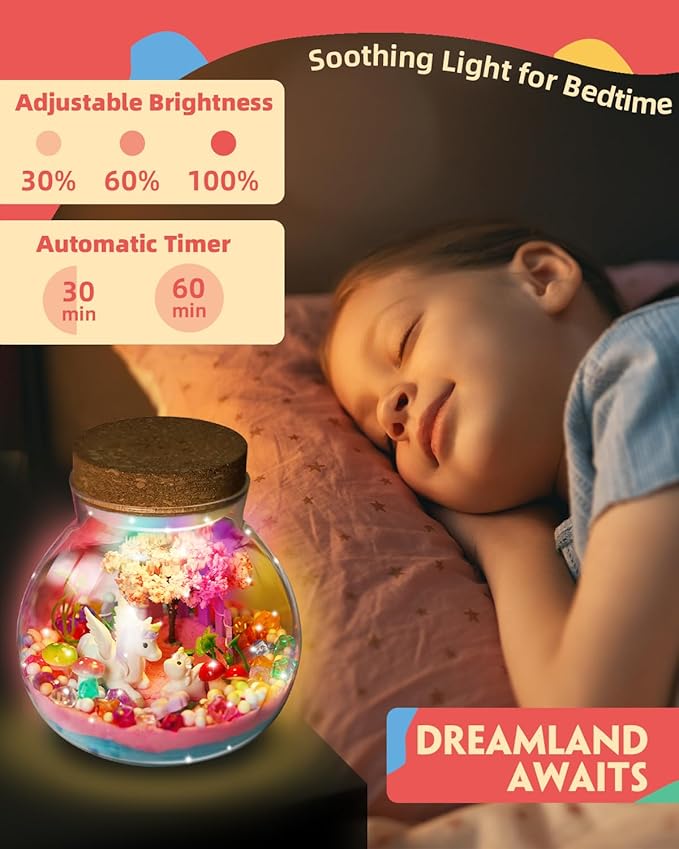 Light-Up Unicorn Terrarium Kit for Kids, DIY Arts & Crafts Gift for Girls Ages 4 5 6 7 8-12 Year Old, LED Night Light with Remote, Best Birthday Easter Unicorn Toys Gifts for Girls Kid