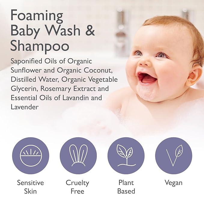 SoCal Suds & Company - Organic Foaming Baby Wash & Shampoo - Gentle Cleansing Newborn Body & Hair Soap for Sensitive Skin - Clean Natural Soothing Ingredients - Lavender, 6oz, 2-Pack-CubbioBaby