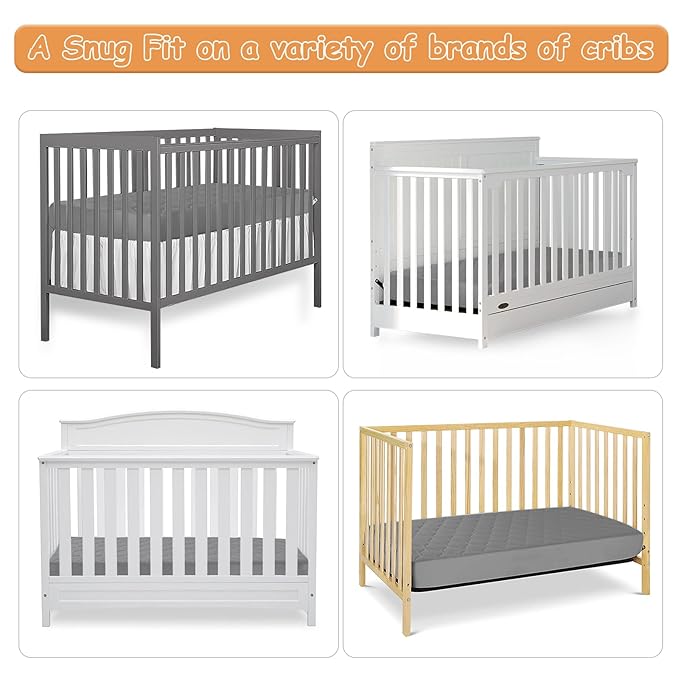 Yoofoss Waterproof Crib Mattress Protector, Quilted Crib Mattress Pad Cover Soft and Breathable, Machine Washable Toddler Mattress Protector for Standard Baby Crib Size 52''x28''-CubbioBaby