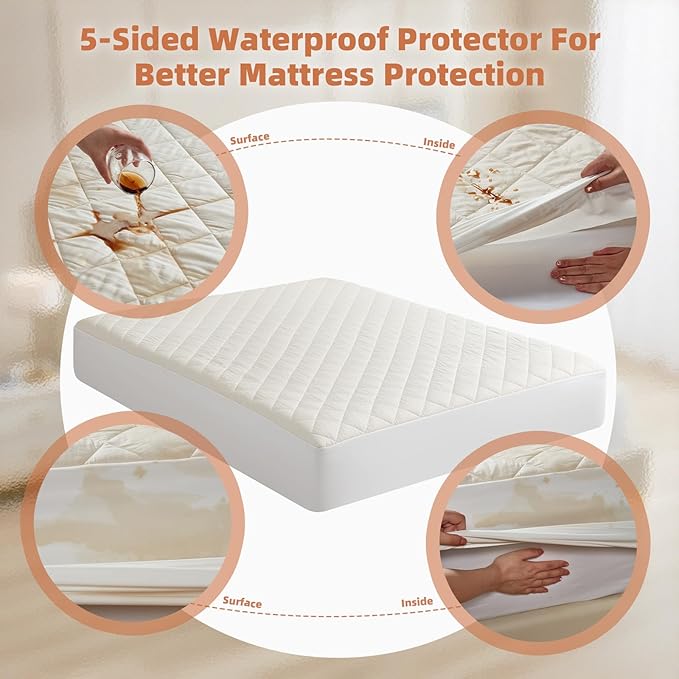 Lofe Organic Cotton King Mattress Protector - Top&Side 100% Waterproof Mattress Protectors, Breathable Organic Mattress Protector, Noiseless King Mattress Protectors Waterproof 80x76x17 in-CubbioBaby