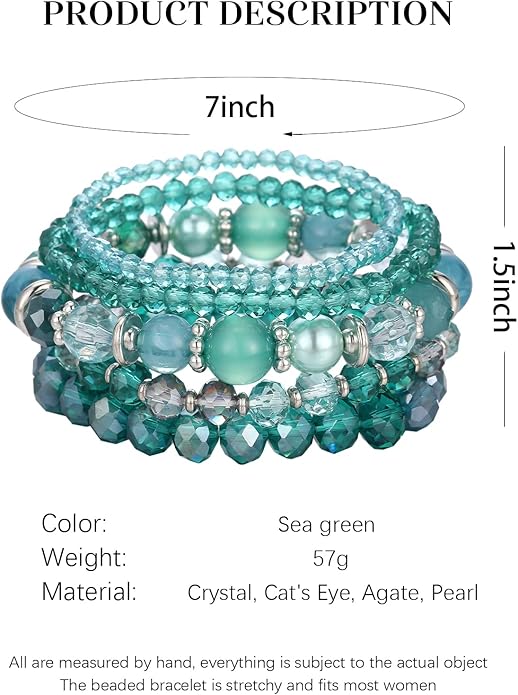 Noessla Beaded Boho Stretch Bracelet Colorful Stackable Crystal Beads Bracelets Trendy Costume Jewelry Mothers Day Gifts for Women