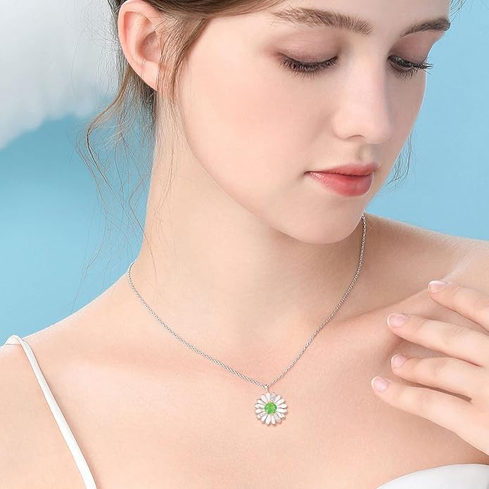 KINGWHYTE Daisy Necklace Gifts for Women 925 Sterling Silver Opal Daisy Pendant Spring Flower Necklace Jewelry Graduation Birthday Celebrate Congratulation Gift