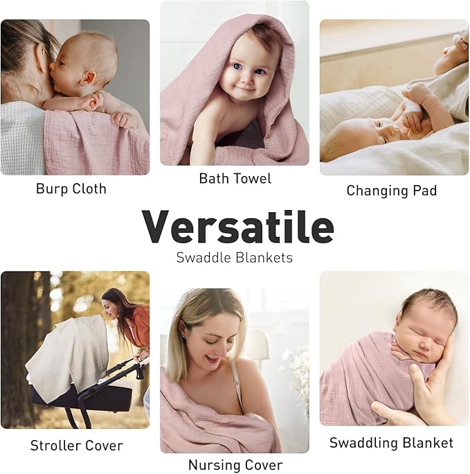 GLLQUEN BABY Muslin Swaddle Blankets for Girls, 2-Pack Organic Baby Blankets for Girl Boy, Newborn Receiving Blanket, Baby Swaddle Blanket Unisex, Baby Essentials, Registry & Gift, 40 x 38 inches-CubbioBaby