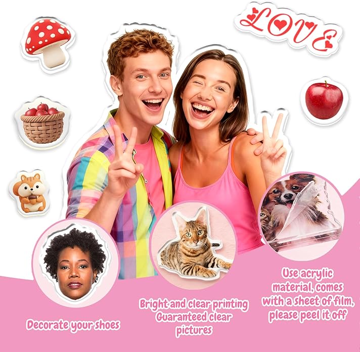 Custom Charms for Shoes Personalized Funny Acrylic Shoe Lace Charms with Photo and Text Personalized Shoe Decoration Party Gifts for Birthday Christmas Day