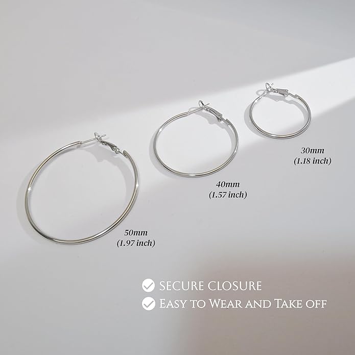 Hypoallergenic 18K Gold Plated Hoop Earrings for Women,Gold Surgical Steel Hoops Earrings, Big Large Thin Hoop Earring for Women, Classic Hoops Everyday Wear 30/40/50/60mm