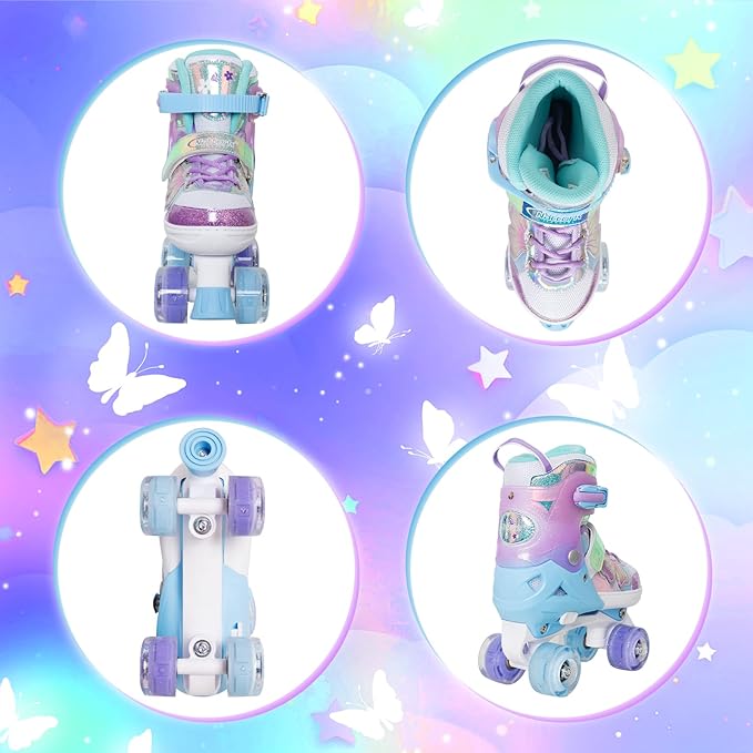 Nattork Kids Roller Skates for Girls Boys Kids, 4 Sizes Adjustable Quad Skates Butterfly and Flower with All Light up Wheels - Birthday Gift for Indoor Outdoor Sports-CubbioBaby
