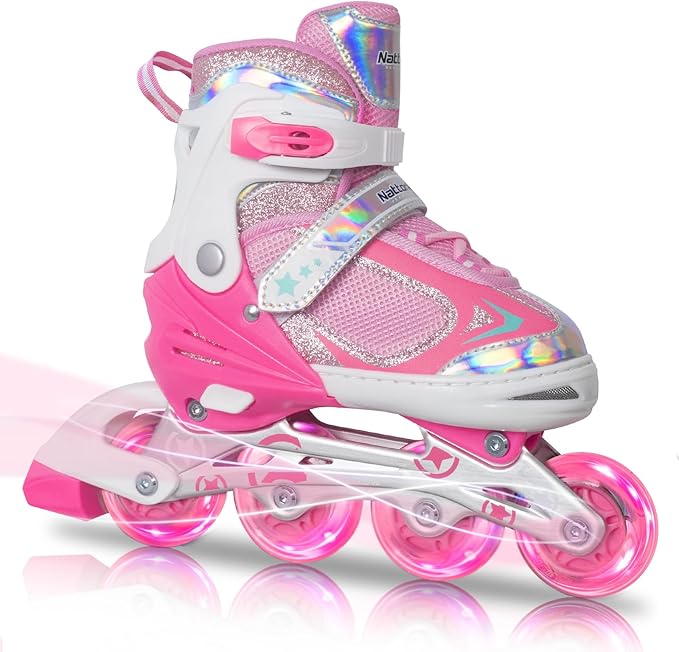 Nattork Blade Roller Skates for Boys with Light Up Wheel, Outdoor & Indoor Illuminating Black Inline Skates for Boys Little Kids Toddler Ages 5-8 4 5 6, Beginners-CubbioBaby