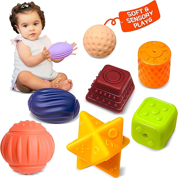 Sensory Balls for Baby, Soft Textured Multi Sensory Toys Montessori Toys for Babies Toddler Ball Toys Gift Set BPA Free Montessori Infant Baby Toys 6 to 12 Months-CubbioBaby