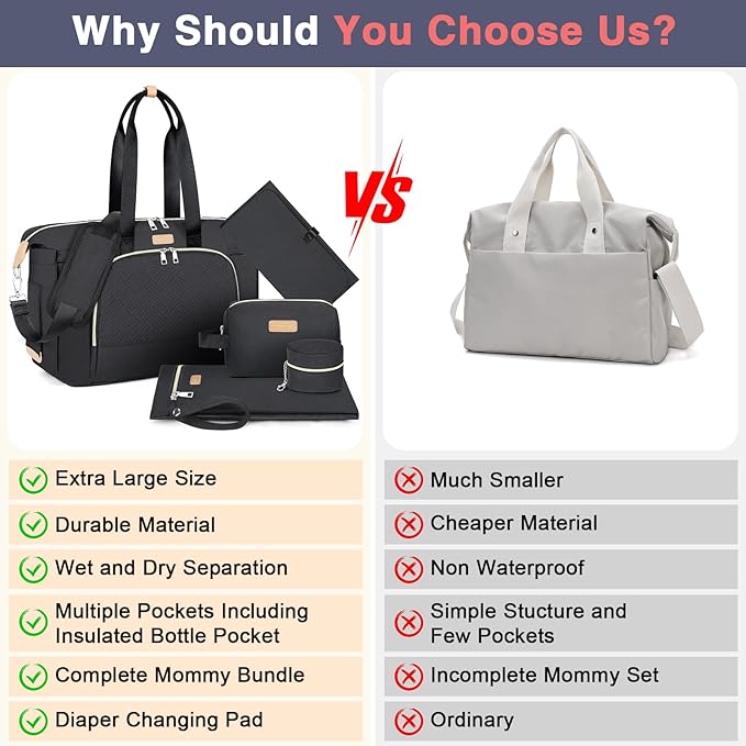 ITIEZY Diaper Bag Tote for Baby - Large Mommy Bag with Portable Changing Pad Pacifier Case, Hospital Bags Travel Baby Bag-CubbioBaby