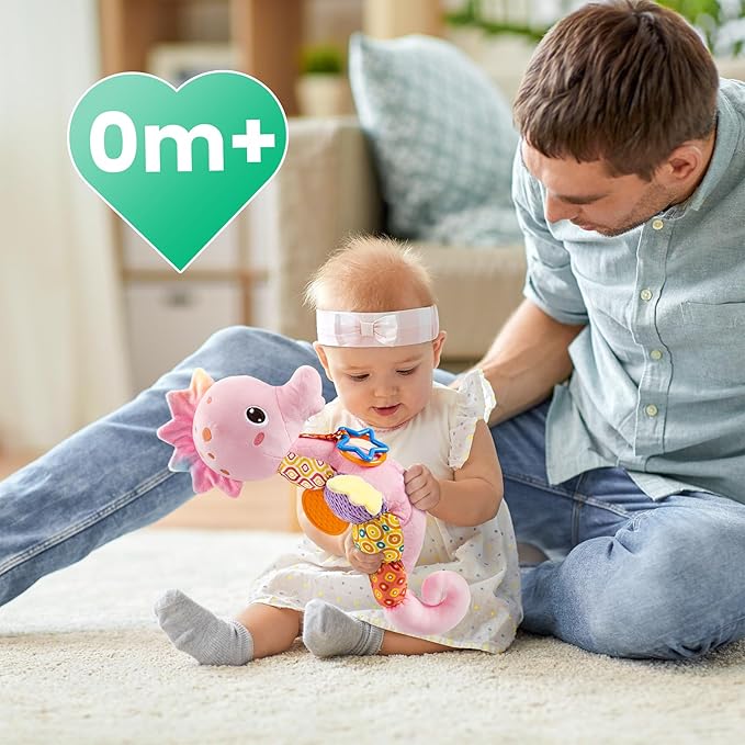 LIGHTDESIRE Baby Toys Musical Seahorse,Infant Stuffed Animal Toys with Crinkle and Rattles,Soft Sensory Toys with Textures for Tummy Time Newborn Boys Girls 0 3 6 12 Months(Pink)-CubbioBaby