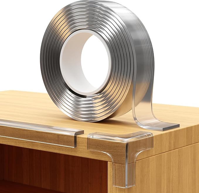 Furniture Corner & Edge Safety Bumpers, 16ft Edge Protector & 4 Clear Corner Protector Baby Proofing. Clear Corner Guards for Corner Table Protector for Kids. Cabinet Edge Protector & Corner Bumpers-CubbioBaby