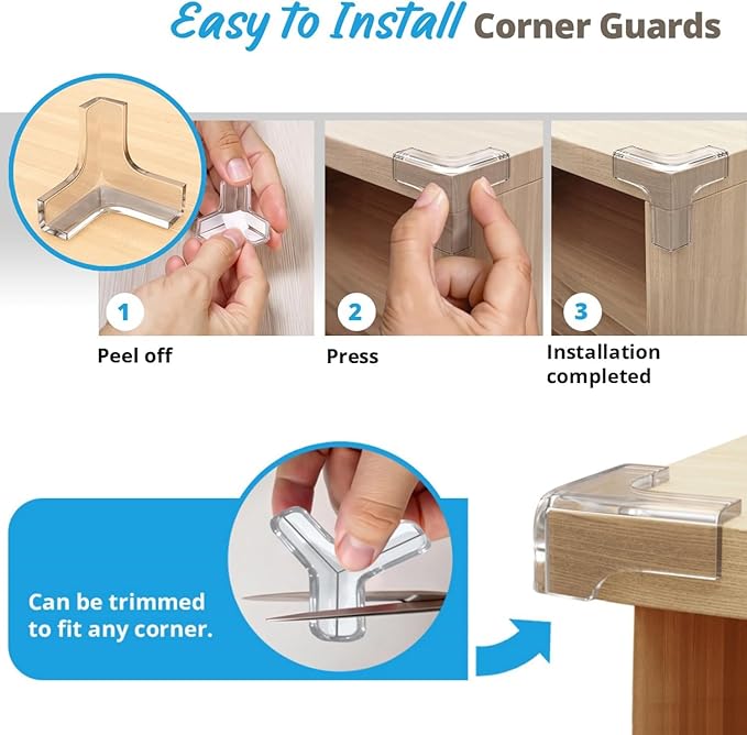 Furniture Corner & Edge Safety Bumpers, 16ft Edge Protector & 4 Clear Corner Protector Baby Proofing. Clear Corner Guards for Corner Table Protector for Kids. Cabinet Edge Protector & Corner Bumpers-CubbioBaby