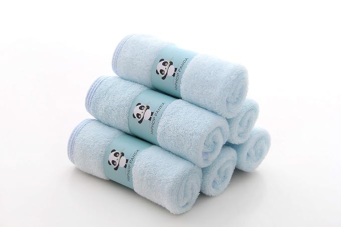 HIPHOP PANDA Baby Washcloths, Rayon Made from Bamboo - 2 Layer Ultra Soft Absorbent Newborn Bath Face Towel - Reusable Baby Wipes for Delicate Skin - Blue, 6 Pack-CubbioBaby