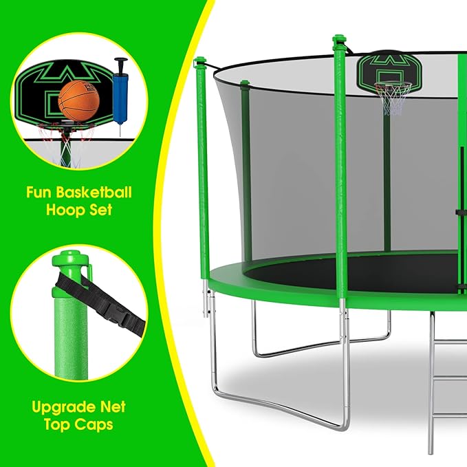 SKYUP Tranpoline 1500LBS 16 15 14 12 10 8 FT Tranpoline for 7-10 Kids and Adults, Windproof Outdoor Tranpoline with Enclosure Net, Basketball Hoop, Easy to Install & Last Long - ASTM Approved-CubbioBaby