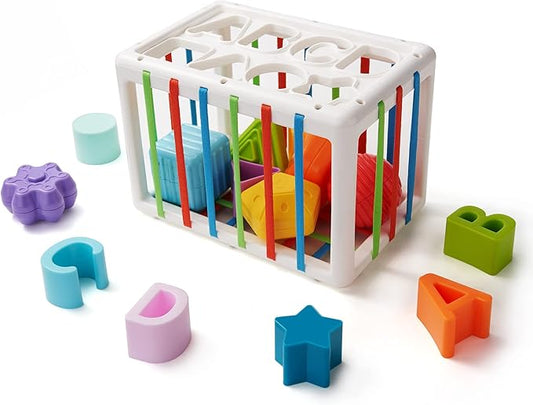 LiKee Montessori Toys for 1+ Years Old, Shape Sorter Baby Toys for Girls Boys Birthday, Colorful 1 2 3 Years Infant Toddler Toy, Learning & Fine Motor Skills 18+ Months (Cuboid)