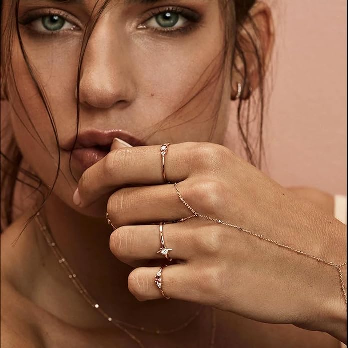 ÌF ME Hand Chain Bracelet Set 14K Gold Plated Durable Gold Bracelets for Women Adjustable Finger Bracelet Hand Jewelry with Extender Perfect for Everyday Wear Ring Bracelet Hand