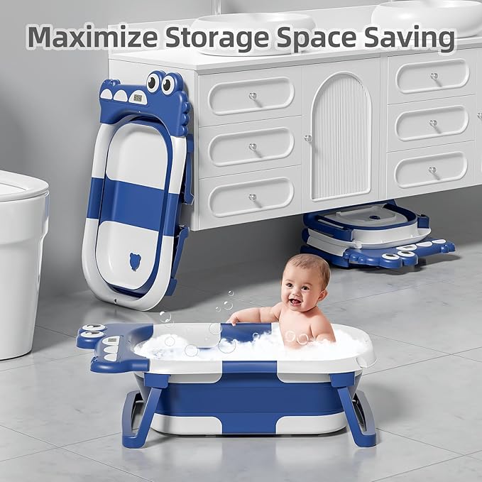 TPN Collapsible Baby Bathtub, Baby Bath Tub with Soft Cushion & Real-Time Thermometer, Baby Bathtub Infant to Toddler Tub (0-36 Months), Portable Newborn Travel Bath tub-CubbioBaby