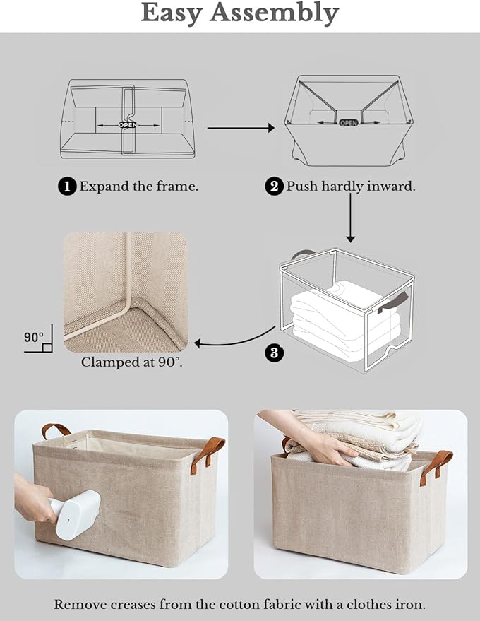 StorageWorks Storage Bins, Fabric Storage Bins for Shelves, Storage Baskets with Metal Frame, Closet Baskets and Bins with Handles, Brown and Beige, 2-Pack-CubbioBaby