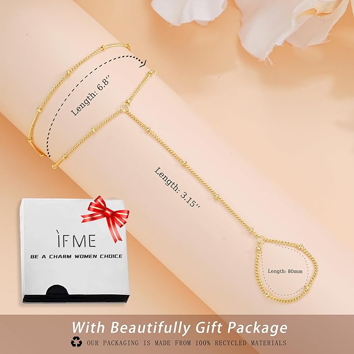 ÌF ME Hand Chain Bracelet Set 14K Gold Plated Durable Gold Bracelets for Women Adjustable Finger Bracelet Hand Jewelry with Extender Perfect for Everyday Wear Ring Bracelet Hand