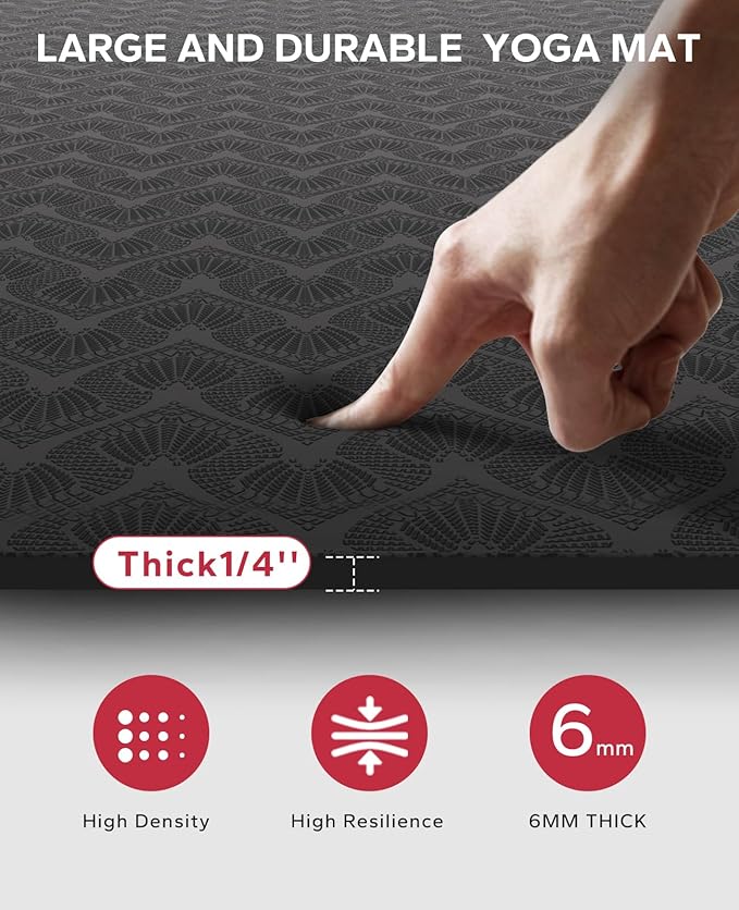 HAPBEAR Extra Large Yoga Mat - 72"x48"/78"x54", 1/4" & 1/3" Thick, Non-Slip, Durable, Eco-Friendly, Wide Exercise Mat for Home Workouts, Yoga, Pilates, Stretching, Meditation (Barefoot Exercise)-CubbioBaby