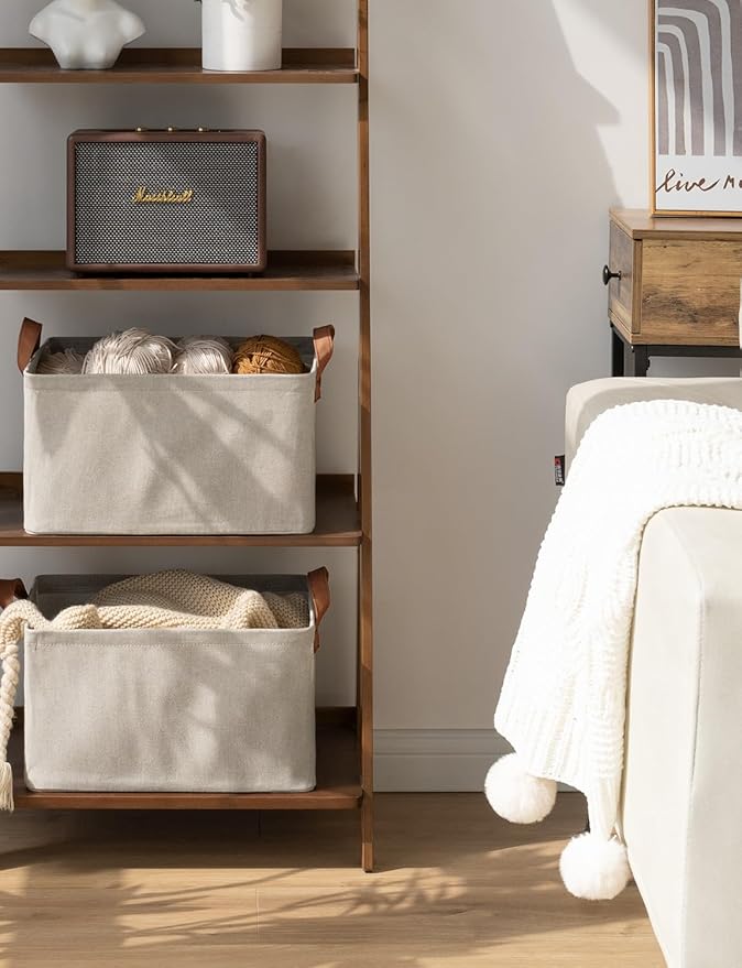 StorageWorks Storage Bins, Fabric Storage Bins for Shelves, Storage Baskets with Metal Frame, Closet Baskets and Bins with Handles, Brown and Beige, 2-Pack-CubbioBaby