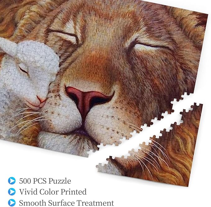 Lion Lamb & Dove Jesus Resurrection Christian Jigsaw Puzzle 500 Piece Wooden Puzzle Family Decorations, Intellective Toy Challenging Fun Games Unique Gifts Suitable for Children and Adults
