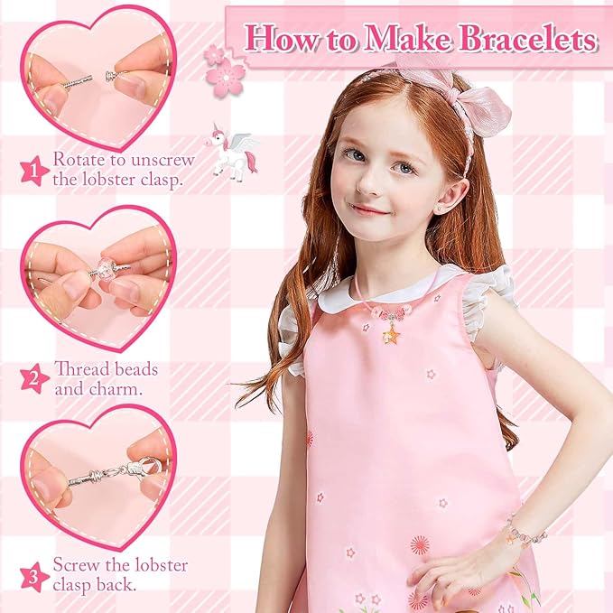 LifeisLuck Charm Bracelet Making Kit, Jewelry Making Kit for Girls DIY Charm Necklace Kit with Bracelet Organizer Box Unicorns Crafts Girls Toys Age 5 6 7 8-12 Birthday Gifts for Kids – A
