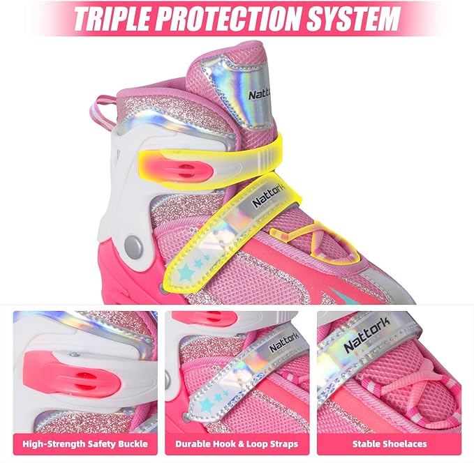 Nattork Blade Roller Skates for Boys with Light Up Wheel, Outdoor & Indoor Illuminating Black Inline Skates for Boys Little Kids Toddler Ages 5-8 4 5 6, Beginners-CubbioBaby