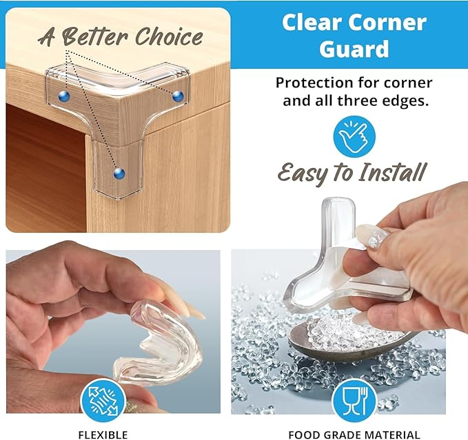Furniture Corner & Edge Safety Bumpers, 16ft Edge Protector & 4 Clear Corner Protector Baby Proofing. Clear Corner Guards for Corner Table Protector for Kids. Cabinet Edge Protector & Corner Bumpers-CubbioBaby