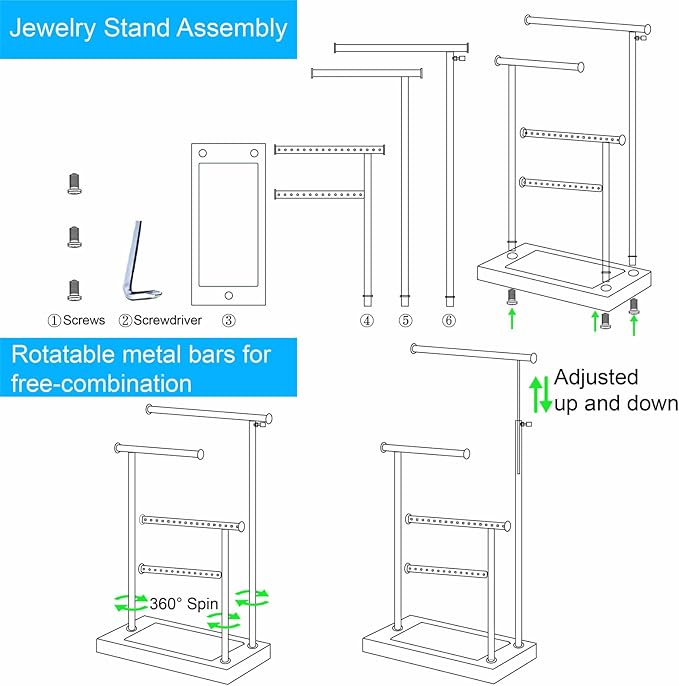 Premium Jewelry Stand, 4-Tier Storage Necklace Holder Stand, Earring Holder AdjustableTall 20I N (Max), Jewelry Organizer for Necklace, Bracelet, Earring, Black