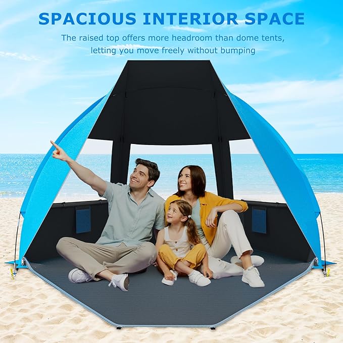 Gorich Portable Beach Tent for 3/4-5/6-7 Person with UPF 50+ UV Protection, Lightweight & Foldable Sun Shelter with 5 Sand Bags, Easy Setup Windproof Beach Umbrella Sun Shade-CubbioBaby