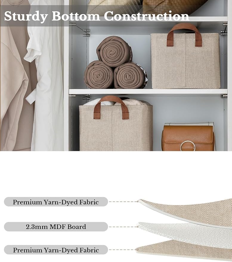 StorageWorks Storage Bins, Fabric Storage Bins for Shelves, Storage Baskets with Metal Frame, Closet Baskets and Bins with Handles, Brown and Beige, 2-Pack-CubbioBaby