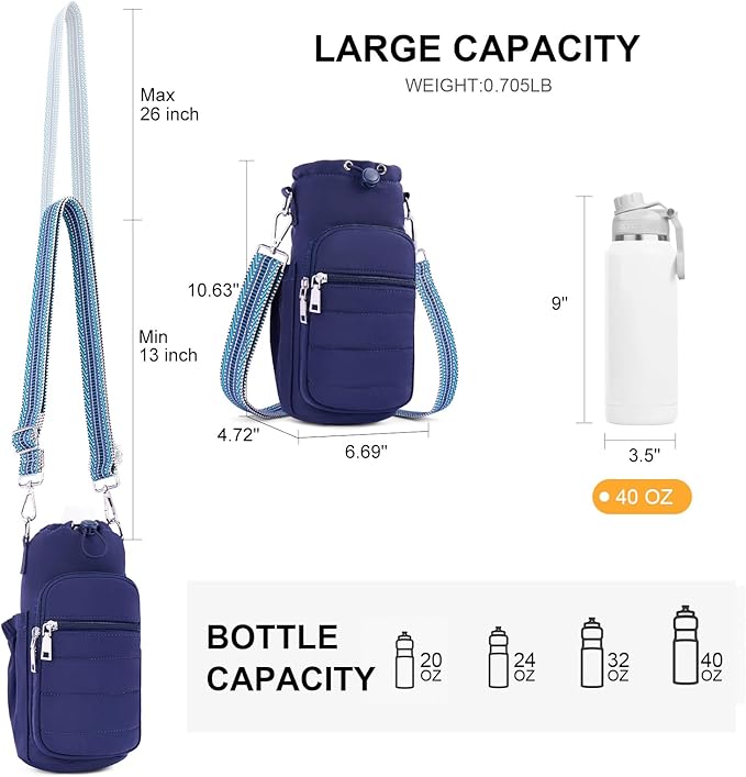 Water Bottle Bag 40 oz Crossbody Holder for Walking Hiking Insulated Carrier Purse with Adjustable Strap-CubbioBaby
