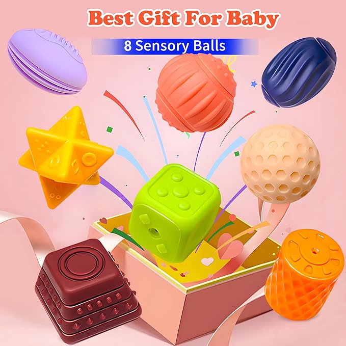 Sensory Balls for Baby, Soft Textured Multi Sensory Toys Montessori Toys for Babies Toddler Ball Toys Gift Set BPA Free Montessori Infant Baby Toys 6 to 12 Months-CubbioBaby