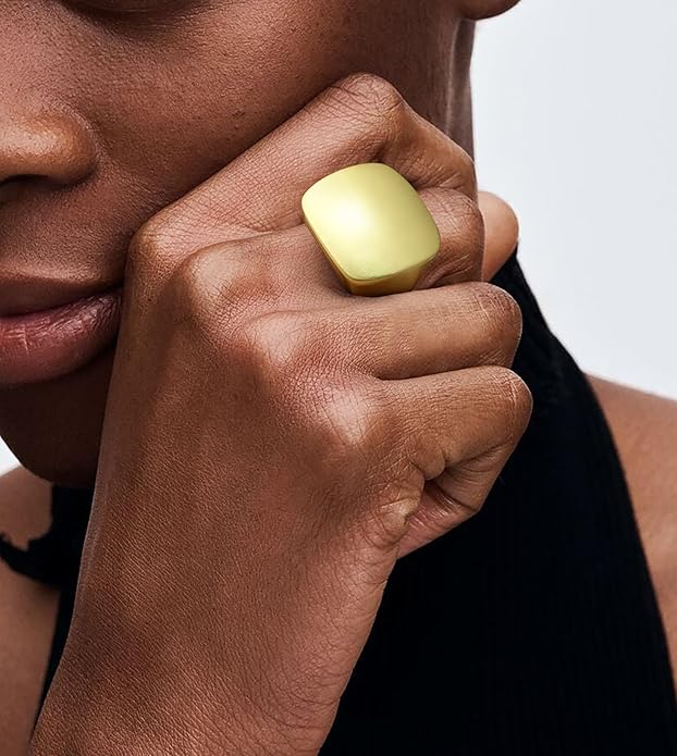 Gold and Silver Rings for Women, Chunky Signet Statement Rings Gold Plated Band Ring Wide Metal Square Rings Cocktail Costume Jewelry