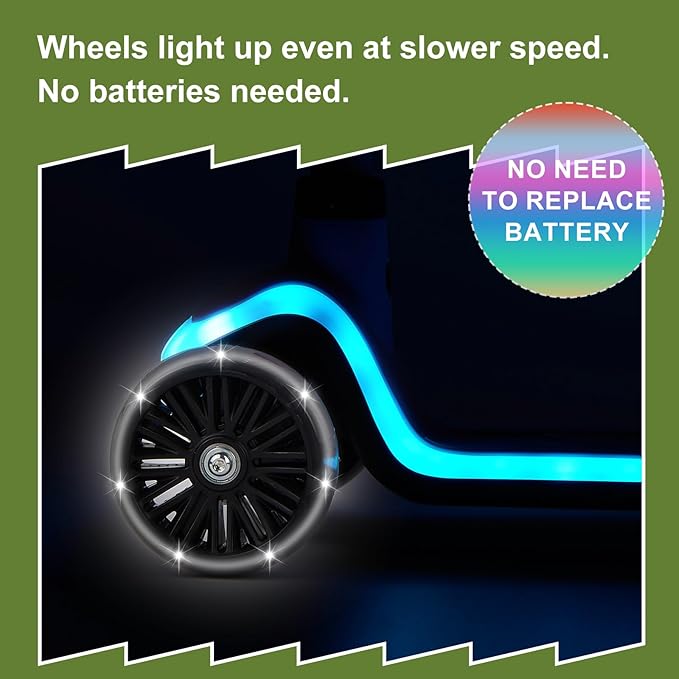 3-Wheel Light-Up Kids Scooter, 20 Different Light Patterns,Three Adjustable Heights,Lean to Steer, Balance Scooter for Ages 3-8-CubbioBaby