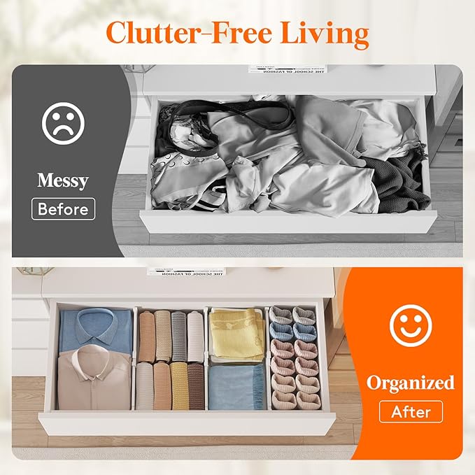 Lifewit 12 Pack Drawer Dividers 4" High, 10.5-16.5" Dresser Drawer Divider, Adjustable Drawer Organizers for Clothes, Plastic Drawers Separators for Dresser, Bedroom, Bathroom, Kitchen, Office-CubbioBaby