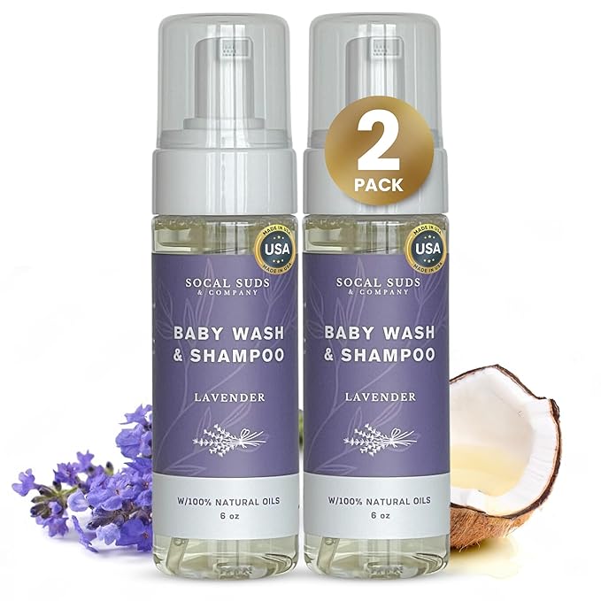 SoCal Suds & Company - Organic Foaming Baby Wash & Shampoo - Gentle Cleansing Newborn Body & Hair Soap for Sensitive Skin - Clean Natural Soothing Ingredients - Lavender, 6oz, 2-Pack-CubbioBaby