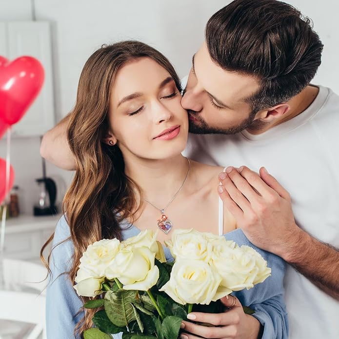 Iefil Valentines Day Gifts for Her - 925 Sterling Silver Double Birthstone Necklace, Anniversary Birthday Gifts for Women, Jewelry Gift for Wife Her