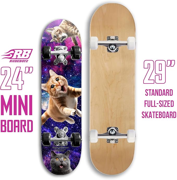24 inch Rude Boyz Mini Cruiser Skateboard - Aluminium Trucks - Kids Skateboard Ages 5-8 Beginner - Skateboards for Kids-CubbioBaby