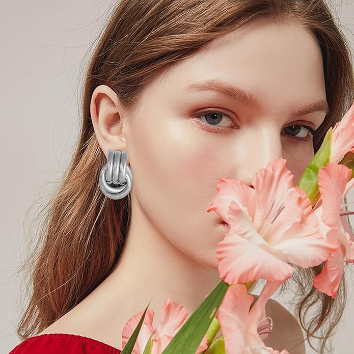 Gold/Silver Statement Geometric Earrings for Women Chunky Gold Knot Link Drop Dangle Earrings Trendy Jewelry Gift