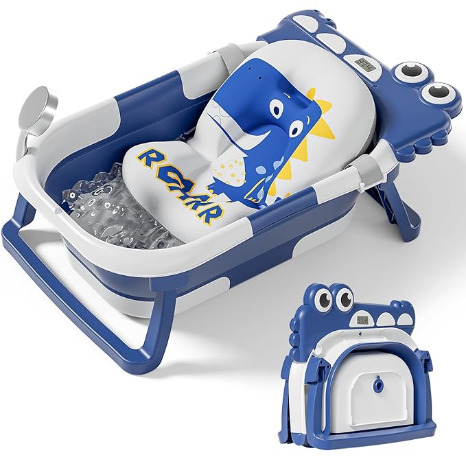 TPN Collapsible Baby Bathtub, Baby Bath Tub with Soft Cushion & Real-Time Thermometer, Baby Bathtub Infant to Toddler Tub (0-36 Months), Portable Newborn Travel Bath tub-CubbioBaby