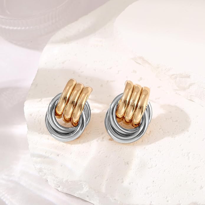 Gold/Silver Statement Geometric Earrings for Women Chunky Gold Knot Link Drop Dangle Earrings Trendy Jewelry Gift