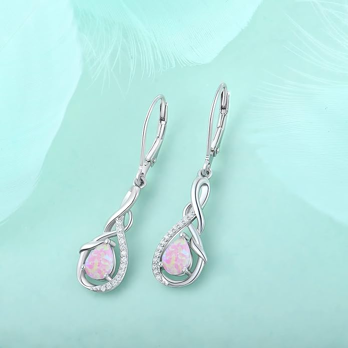 Starchenie Infinity Dangle Drop Earrings Sterling Silver Leverback Earrings Gemstones Twisted Jewelry
