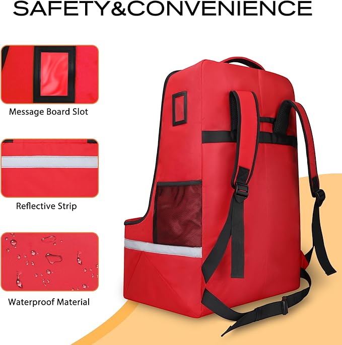 Car Seat Travel Bag for Airplane,Infant Seat Travel Bag with Shoulder Strap,Padded Car Seats Backpack with Reflective Stripes,Large Carseat Carrier Bag Travel Car Seat Cover, Red-CubbioBaby